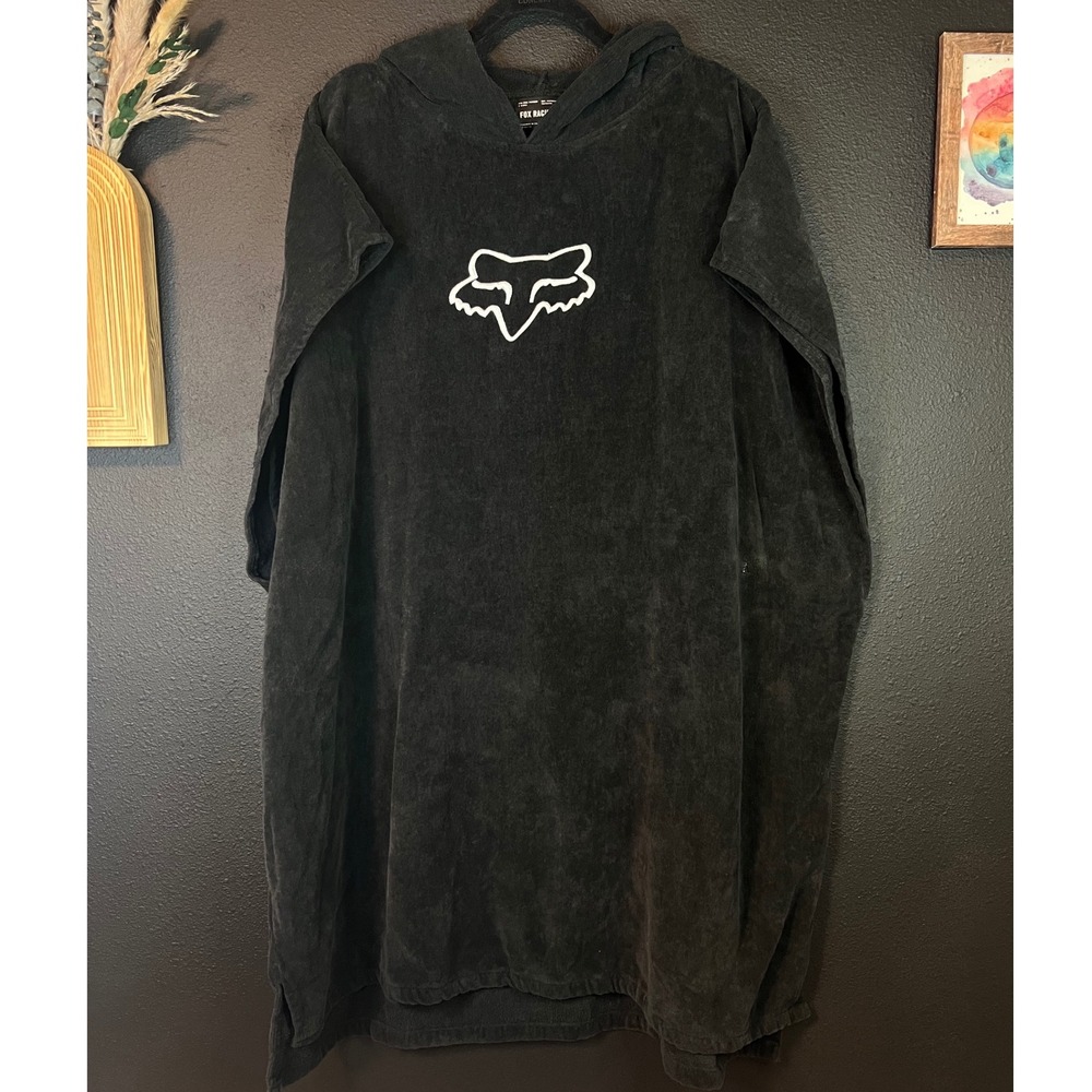 Fox‎ Racing Black Hooded Poncho Oversized Hoodie Washed Cotton Logo Streetwear